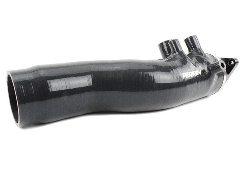 Black 3.0-inch turbo inlet hose with dual ports, designed for improved airflow and performance in turbocharged engines.