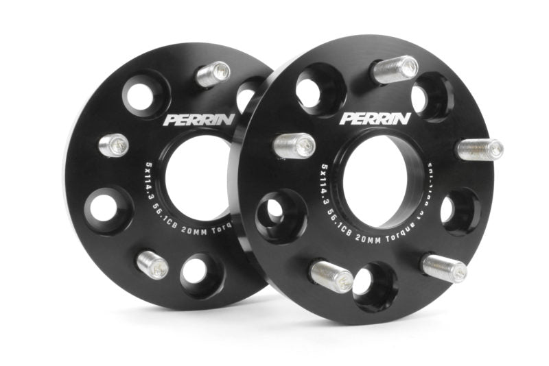 PERRIN 20mm wheel spacers for Subaru - black anodized aluminum with pre-installed studs.